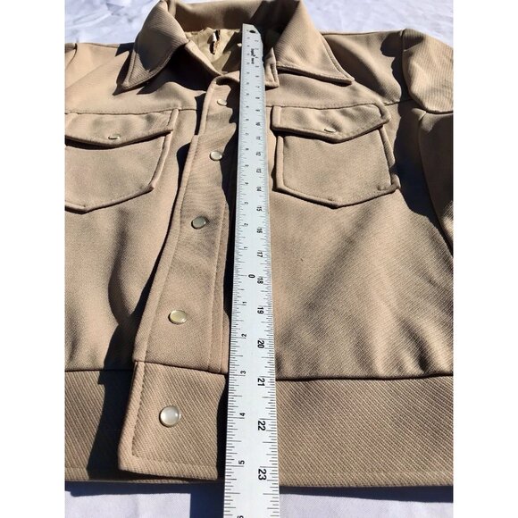 Vtg 70s Mens Tan Haggar Leisure Jacket 42 Big Collar Textured Poly Western Pearl - Picture 5 of 16